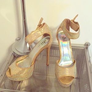Shi by journeys gold rhinestone heels